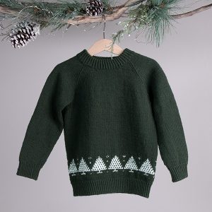 Stickad tröja Julgran m/luva - garnpaket i Bluum Soft Merino Ul