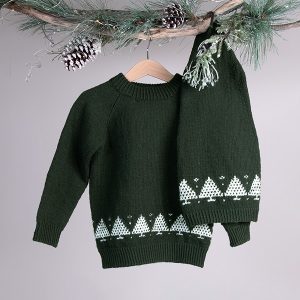 Stickad tröja Julgran m/luva - garnpaket i Bluum Soft Merino Ul
