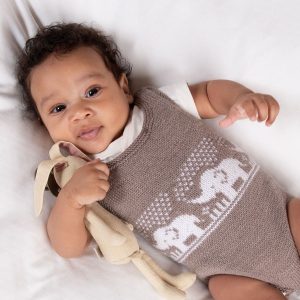 Stickade Bodys 2st Elefanterna badar - garnpaket i Bluum Soft Merino Ul