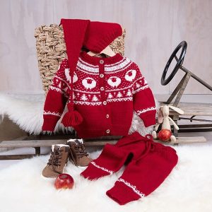 Stickat set Lammet kofta, byxa och tomteluva - garnpaket i Bluum Pure Eco Baby Woo