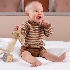 Stickat set Tröja och blöjbyxa ränder - garnpaket i Bluum Soft Merino Ul