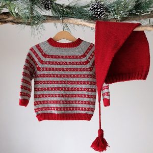 Stickad tröja Julkyss m/tomteluva - garnpaket i Bluum Pure Eco Baby Wool