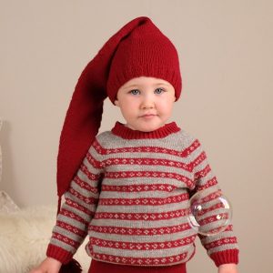 Stickad tröja Julkyss m/tomteluva - garnpaket i Bluum Pure Eco Baby Wool