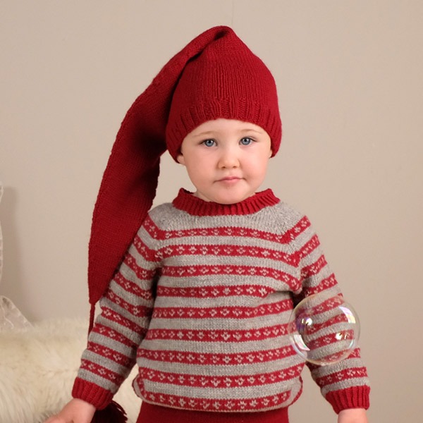 Stickad tröja Julkyss m/tomteluva - garnpaket i Bluum Pure Eco Baby Wool